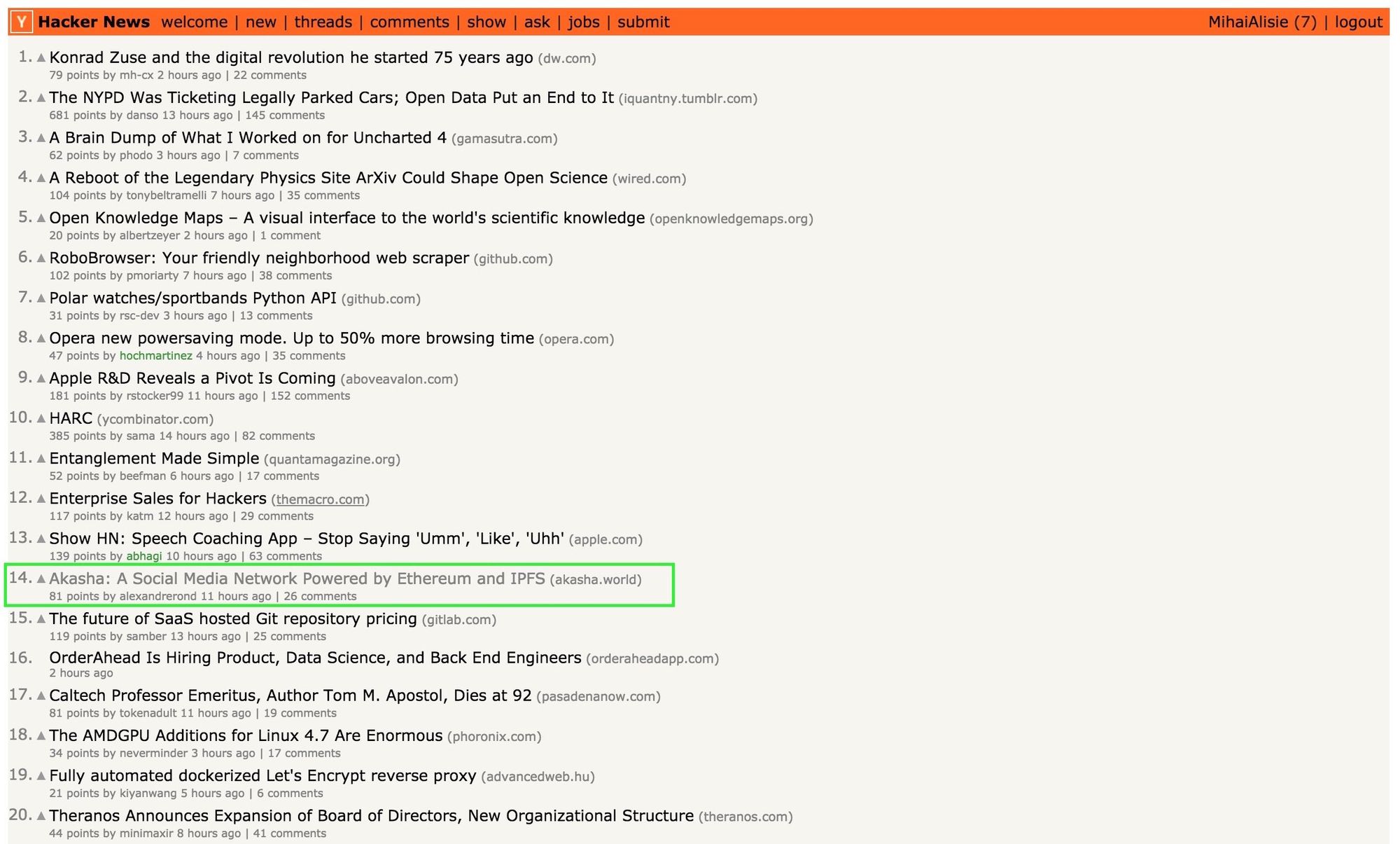 Hackernews Frontpage